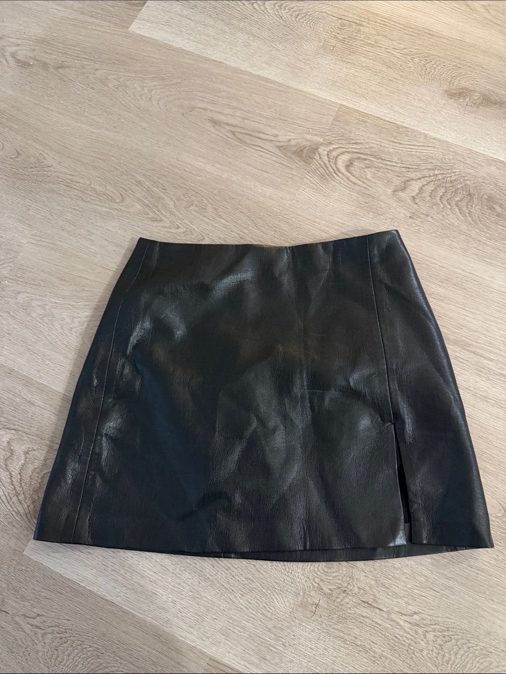 Sunday Best Black Faux Leather Mini Skirt with Side Slit